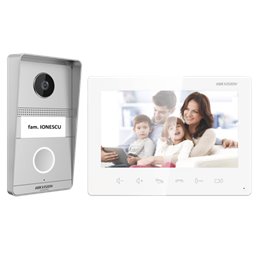 Kit videointerfon analogic 7inch, camera 2MP, conectare 2 fire - HIKVISION DS-KIS101-P(S)